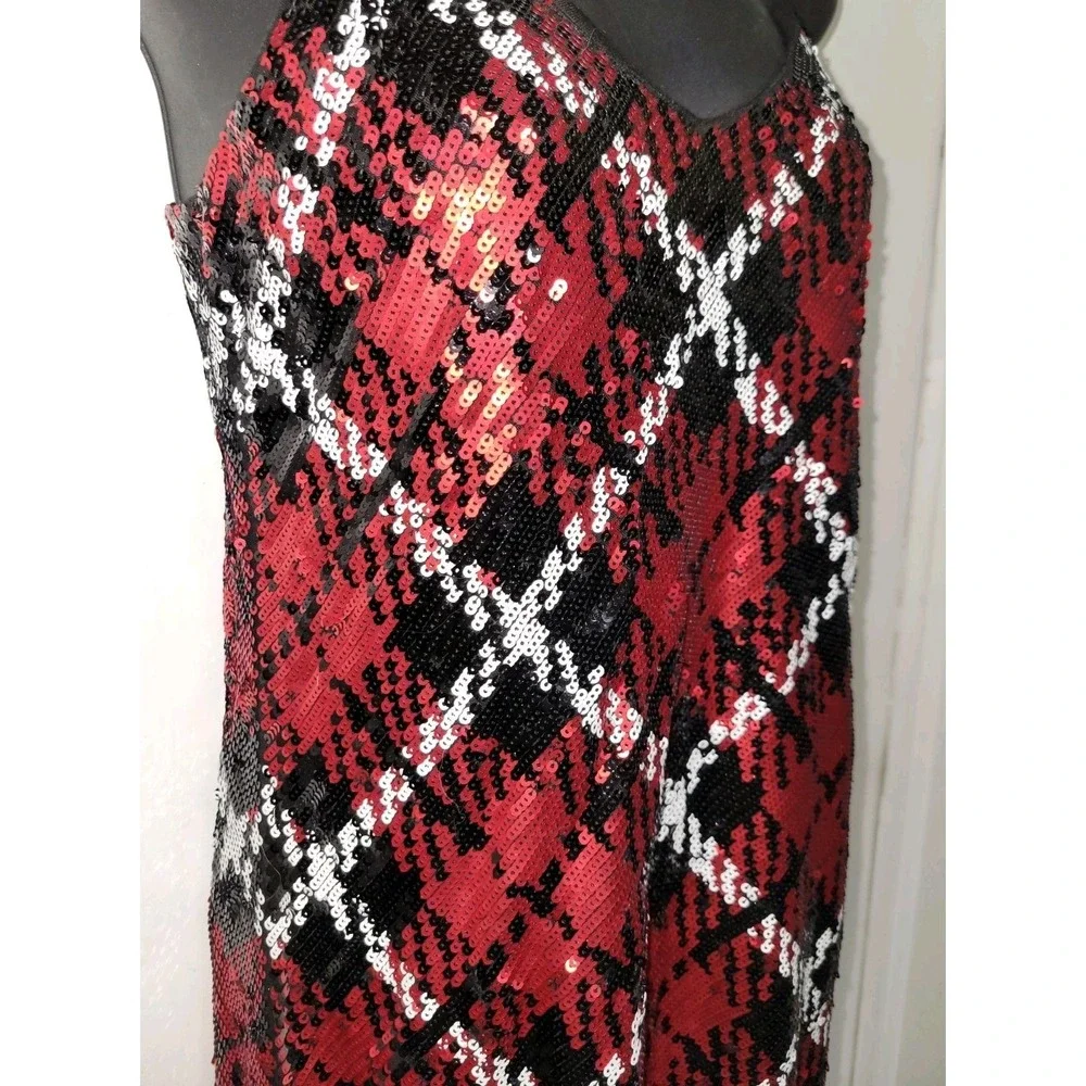 Michael Michael Kors Sequined Slip Dress Plaid Red And‎ Black Size XS